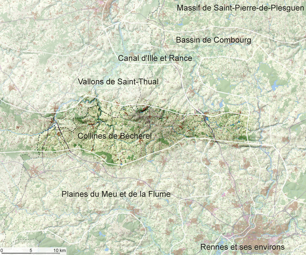 Carte de l'unité de paysage des collines de Bécherel