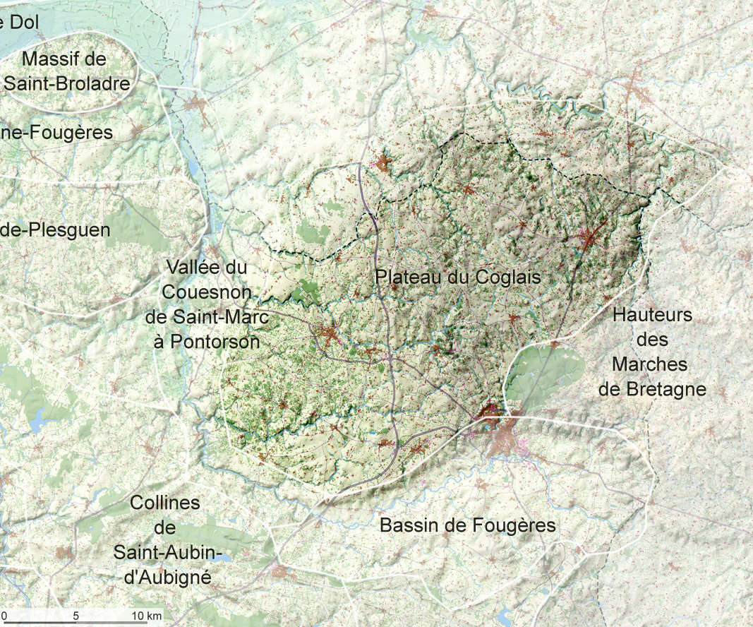 Localisation de l'unité de paysage du Plateau du Coglais