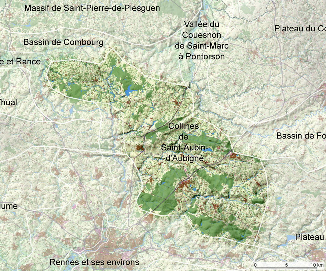 Carte de localisation de l'unité de paysage "les Collines de Saint-Aubin-d'Aubigné"