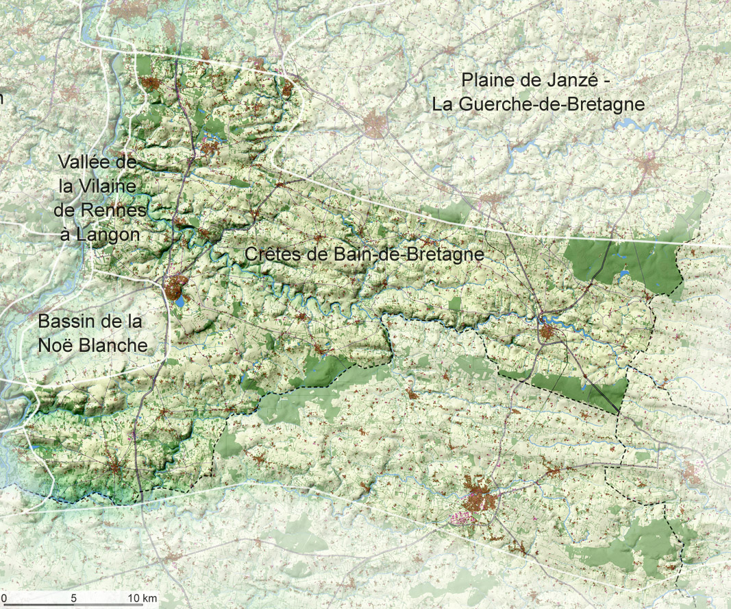 Localisation de l'unité de paysage des Crêtes de Bain-de-Bretagne