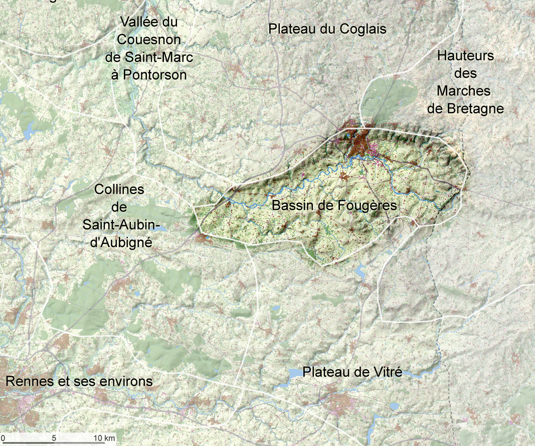 Carte de localisation de l'unité de paysage "Bassin de Fougères"