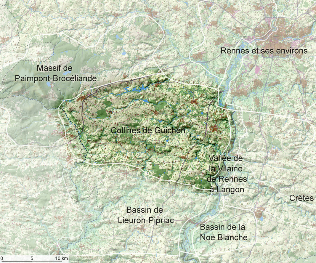 Localisation de l'unité paysagère des Collines de Guichen