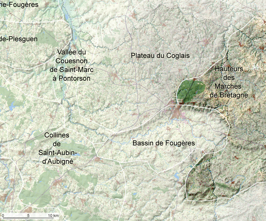 Carte de localisation de l'unité de paysage "Hauteurs des Marches de Bretagne"