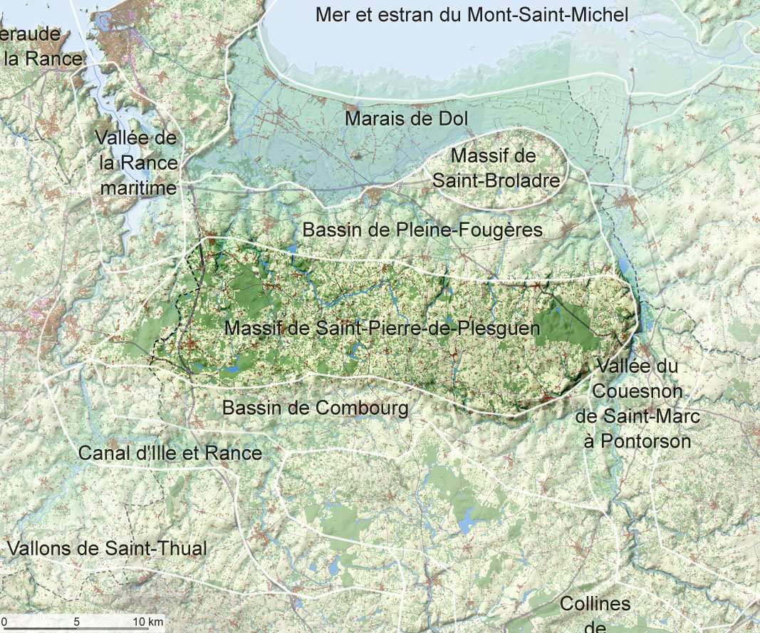 Localisation de l'unité de paysage du Massif de Saint-Pierre-de-Plesguen