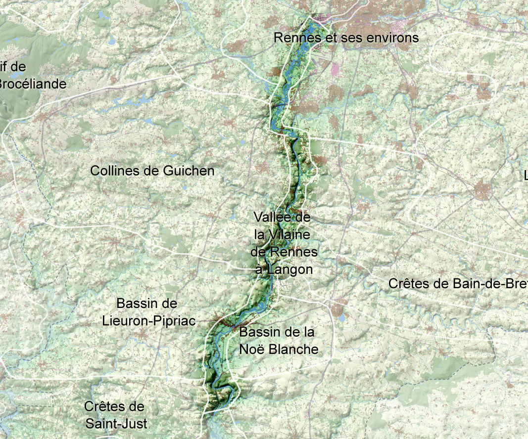 Carte de localisation de l'unité de paysage "Vallée de la Vilaine de Rennes à Langon"